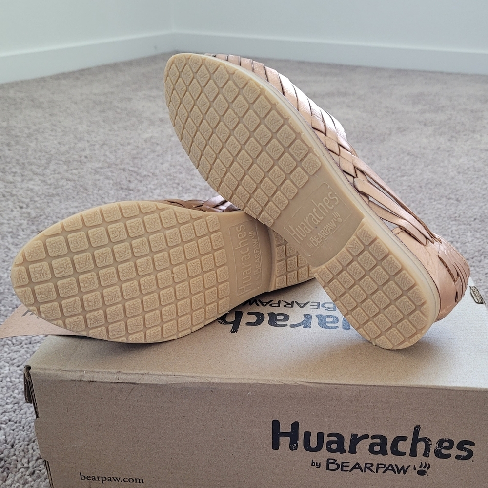 Bearpaw Huaraches Woven Leather Slip-On Womens Flats Metallic Rose Sandals Shoes - Picture 4 of 4